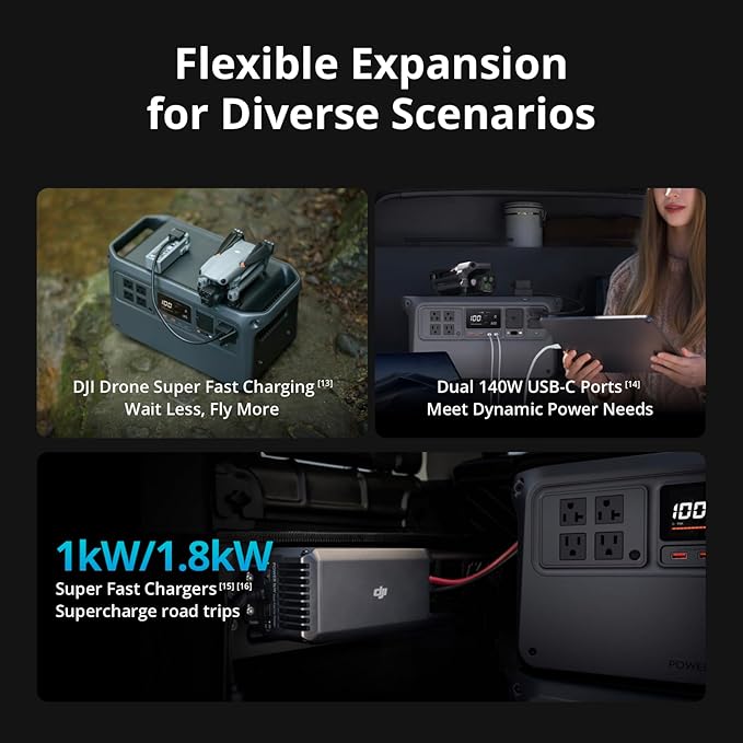 DJI Power 1000 V2 Portable Power Station 1024Wh LFP Battery Compact Size 2600W Stable Output 0-80% Recharge in 37 Mins Electric Generator for Home Camping RVs Off-Grid