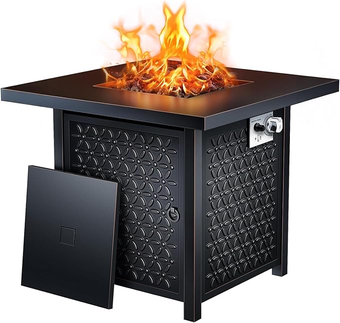Ciays Propane Fire Pits 28 Inch Outdoor Gas Fire Pit Table 50000 BTU Steel Fire Table with Lid Add Warmth and Ambience to Gatherings and Parties On Patio Deck Garden Backyard Black
