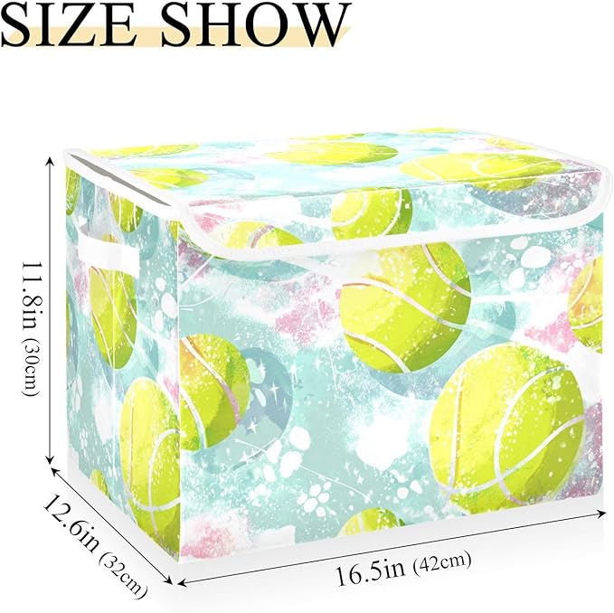 Yellow Blue Pink Tennis Fresh Storage Box with Lid 1 PC Foldable Storage Bin with Lids Stackable Storage Bins Cube Closet Organizer Basket with Flip-Top Lid &amp Handles for Shoes Books Towels