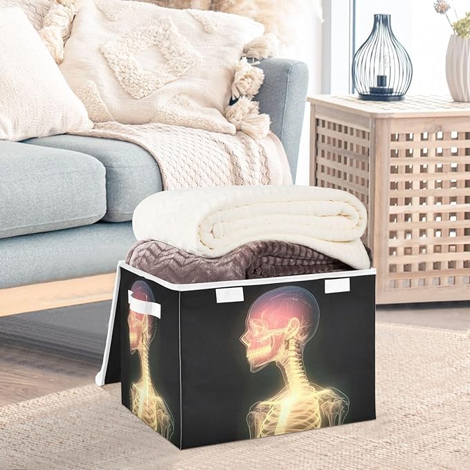 AIXIWAWA Lidded Storage Cube (Shining Skeleton) Fabric Foldable Closet Bins with Flip Lid and Handles Organizer Basket Container 16.5 x 12.6 x 11.8 IN