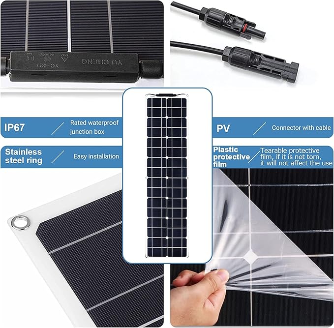 400 Watt Flexible Solar Panel for RV 2 × 200 Watt 12 Volt Solar Power Panel Kit Photovoltaic Module Monocrystalline Solar Panels for Camping Off Grid Car Battery Charging Boat