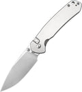 CJRB CUTLERY Pocket Knife Pyrite (J1925L) Button Lock EDC Large Foldable Knife AR-RPM9 Steel Blade and Stainless Steel Handle Silver Outdoor for Women Men for Gifts