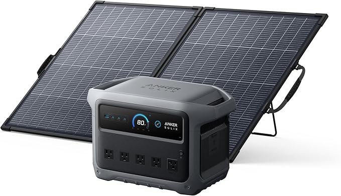 Anker SOLIX C1000 Gen 2 Portable Power Station with 200W Bifacial Solar Panel 2000W (Peak 3000W) Solar Generator Full Charge in 49 Min 1024Wh LiFePO4 Battery