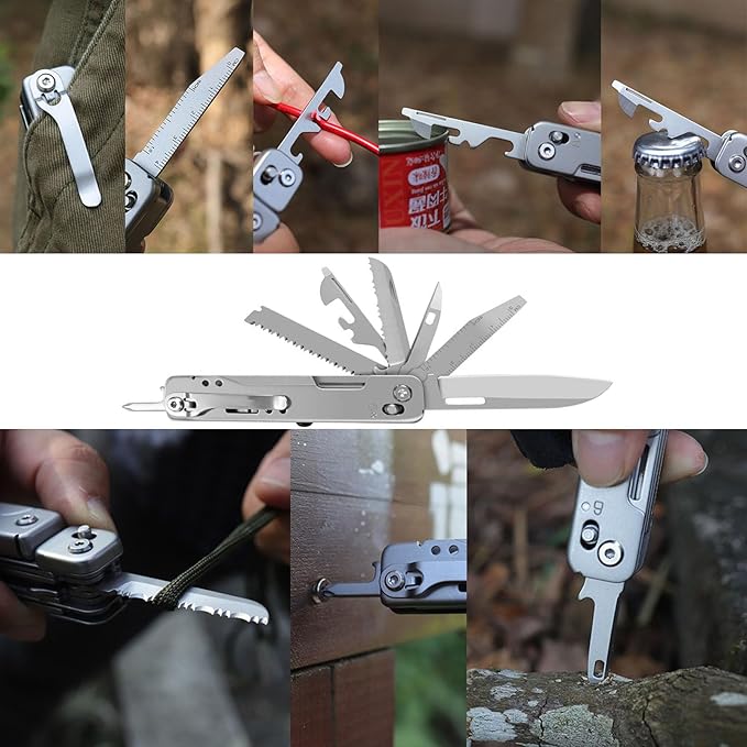 Caressolove Detachable Multitool Camping Knife Survival EDC Tools - Tactical Foldable Saw Pocket Knife Scissors Bottle Opener Can Opener File All in One Tool for Camping Hiking Fishing