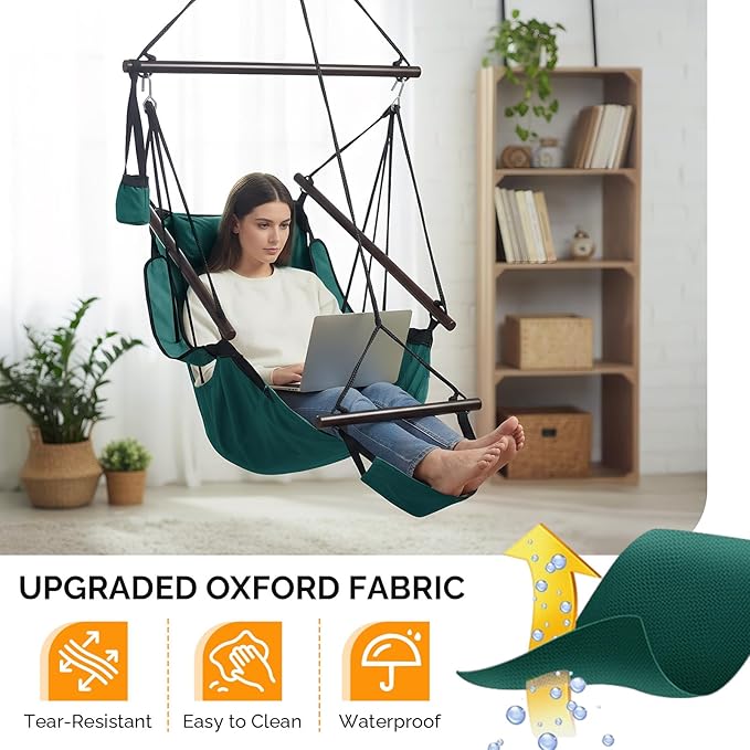 ONCLOUD Upgraded Unique Hammock Hanging Sky Chair Air Deluxe Swing Seat with Rope (Green)