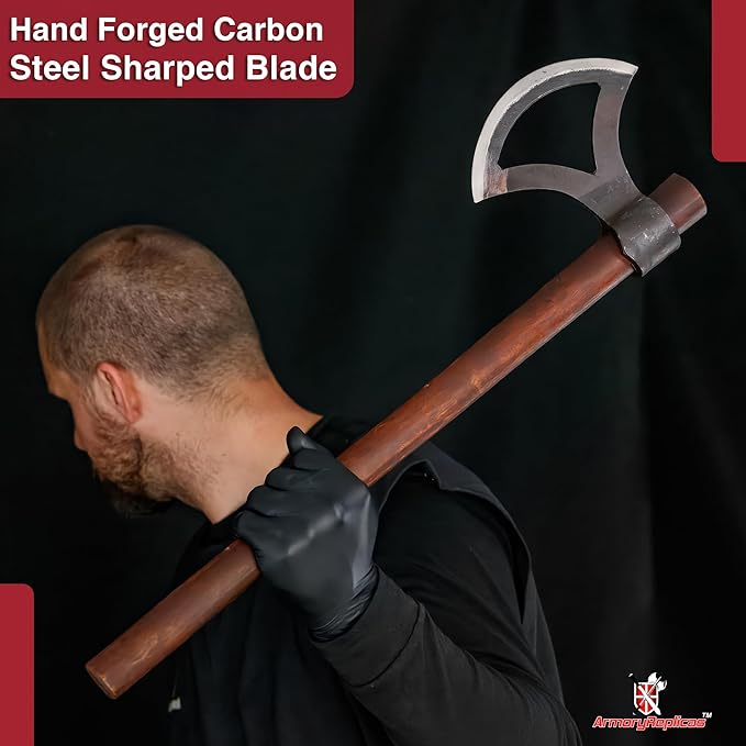 Armory Replicas™ Viking Battle Axe with Carbon Steel Blade Weathered Finish &amp Sheesham Heart Wood Handle - 24 Inches