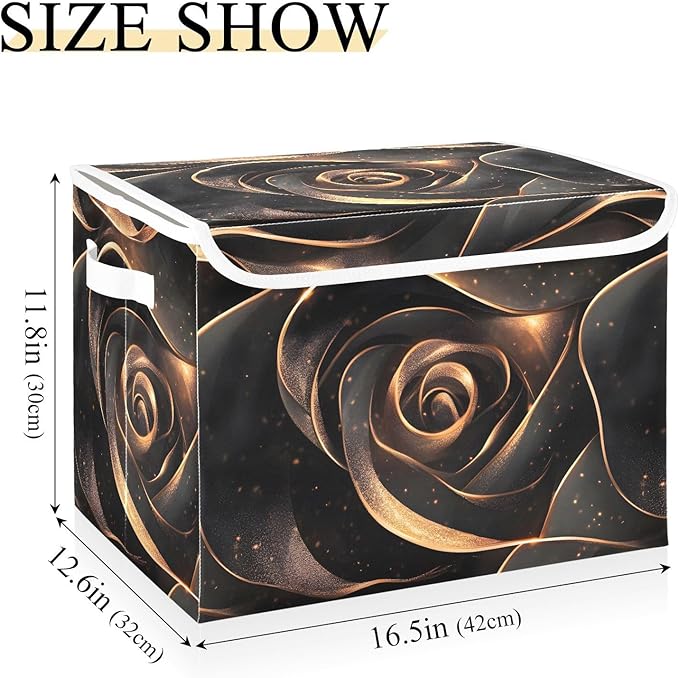Storage Cube with Lid Luxurious Roses Print 16.5×12.6×11.8 IN Collapsible Large Capacity Foldable Storage Basket Bin Organizer