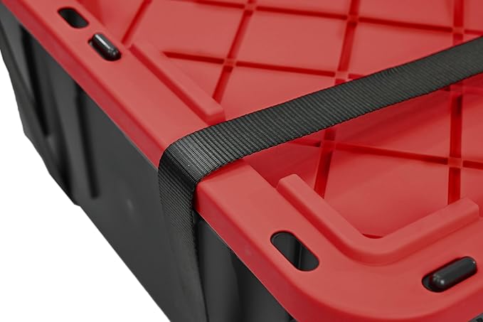 CX BLACK &amp YELLOW XTRA TALL 27-Gallon Heavy Duty Tough Storage Container &amp Snap-Tight Lid (28.5L x 19.4W x 15.2H) Weather-Resistant Design and Stackable Organization Tote [4 Pack]