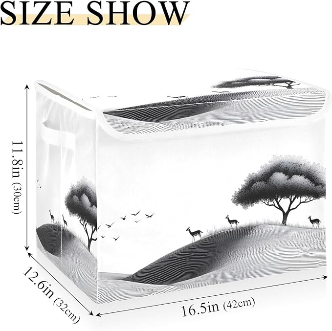 AIXIWAWA Lidded Storage Cube (Line Landscape) Fabric Foldable Closet Bins with Flip Lid and Handles Organizer Basket Container 16.5 x 12.6 x 11.8 IN