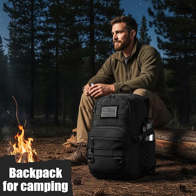 25L Military Tactical Backpack - Molle Army 3 Days Assault Pack Out Bag Hiking Rucksack Black