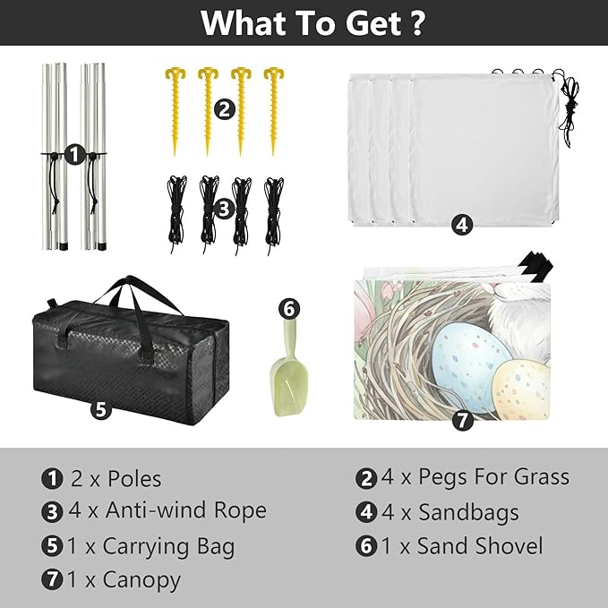 Beach Canopy with Windproof Ropes &amp Sandbags Beach Tent Sun Shade Sun Shelter for Camping Trips Fishing Backyard Fun or Picnics Easter Bunny