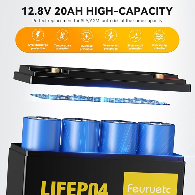 12V 20Ah Deep Cycle LiFePO4 Battery12 volt lithium phosphate battery for CampingFish Finder Scooter Security System Ride on Toys Automotive Replacement BatteriesUPS etc Rechargeable Lit