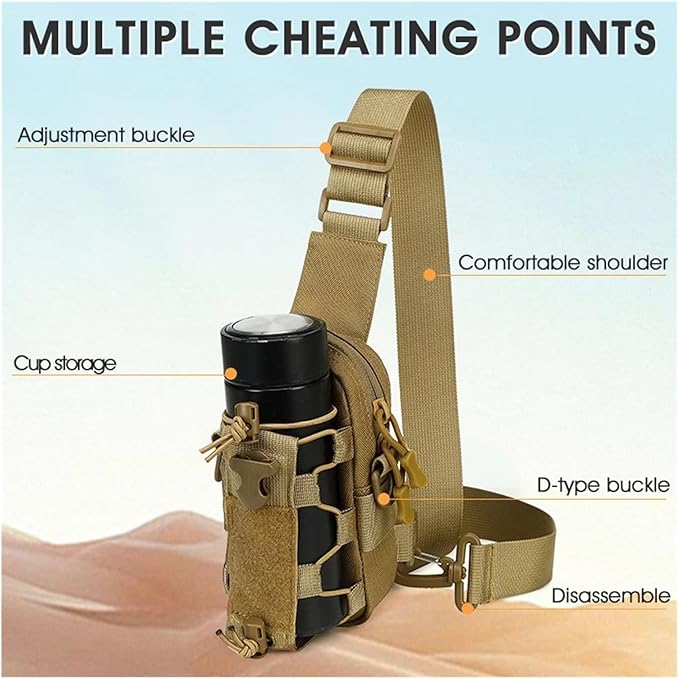 Tactical Sling Front Chest Bag Outdoor Water Bottle Pouch Hiking Trekking Phone Crossbody Climbing Shoulder Backpack Fanny Pack(Red)