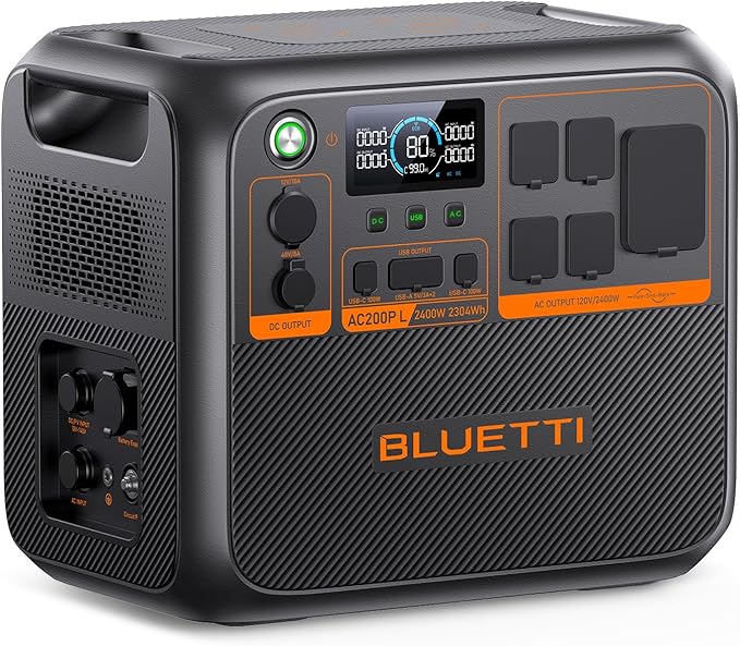 BLUETTI AC200PL Portable Power Station 2304Wh Solar Generator Expandable to 8448Wh w/ 4 2400W AC Outlets (3600W Power Lifting) 30A TT30 Output LiFePO4 Battery Backup for RV Camping Home Use