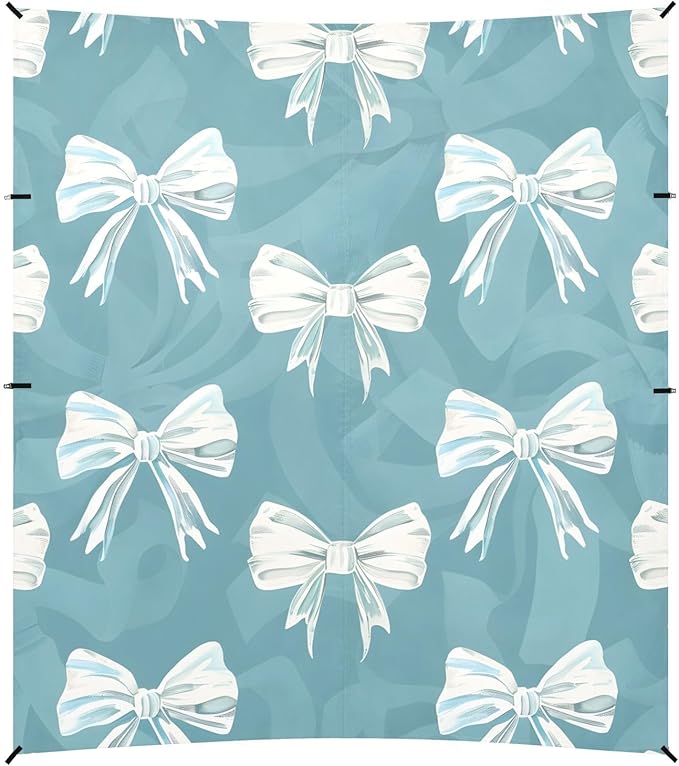 ALAZA White Bow Green Background Pattern Beach Tent Sun Shelter Portable Canopy Sunshade for Outdoor Camping Picnics Backyard Fun 10x9 ft