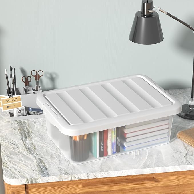 14 Quart Stackable Plastic Storage Bins with Lids Container to Organize Shoes and Crafts on Closet Shelves Garage Totes Tubs Boxes Organizing 2 Pack