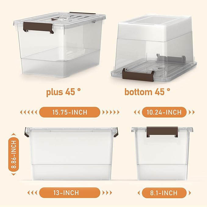 17 Qt Clear Stackable Storage Bins with Lids Locking Latch Plastic Organizer Containers Space-Saving Nestable Tote Boxes for Closet Pantry Laundry Room Garage 4-Pack
