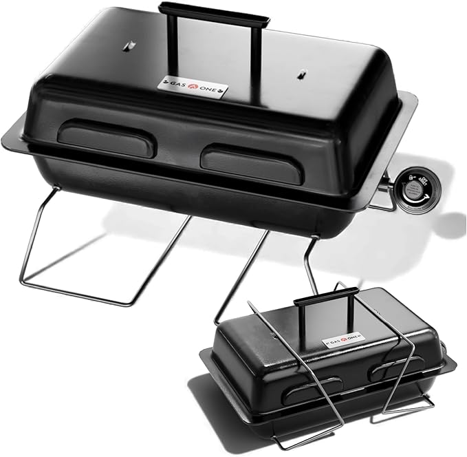 GasOne GPT-25 Propane Burner Gas Grill with Foldable Legs – Portable Grill Propane BBQ Grills with Adjustable Regulator – Heavy Duty Metal Construction – Easy to Assemble Compact Foldable Design