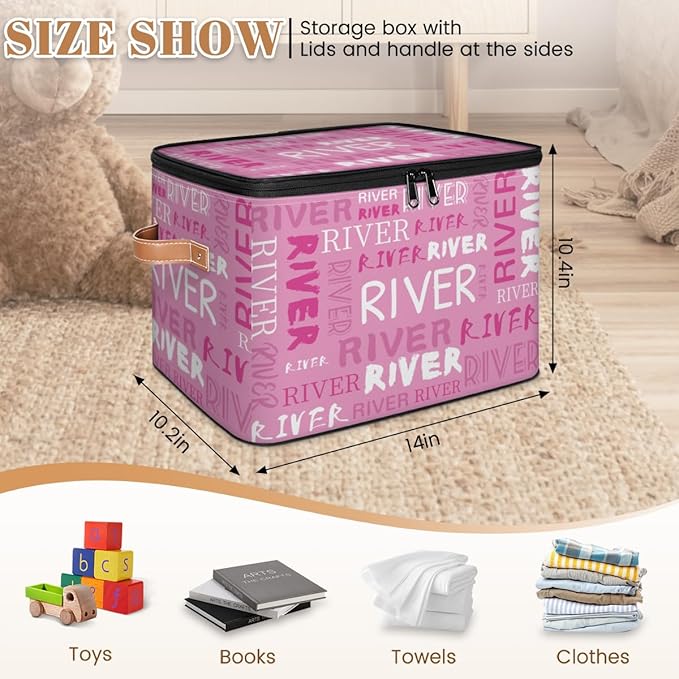 Custom Storage Bins with Zipper Lid Personalized Pink Fabric Lidded Storage Baskets Boxes Foldable Cubes Clothes Organizer Container