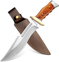 NedFoss SA78 Fixed Blade Knife 12 Inch Wood Handle Bowie Hunting Knife with Leather Sheath for Camping Hiking Survival Bushcraft Knife Gifts for Men Birthday Valentine's Day Christmas