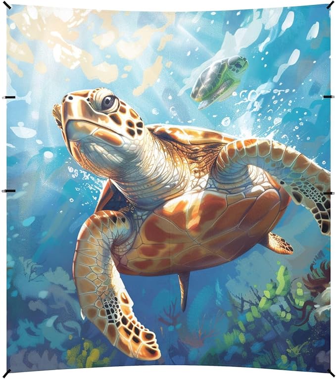 ALAZA Turtle Floats in Depth of The Sea Beach Tent Sun Shelter Portable Canopy Sunshade for Outdoor Camping Picnics Backyard Fun 10x9 ft