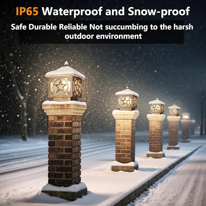 SLAWA Outdoor Solar Post Cap Light 9.8In Bronze Column Lights Square Waterproof Landscape Lighting with Remote Pillar Lamps Fence Deck Cap Light Solar Power Lantern Porch Mailbox Lawn Porch Fixture