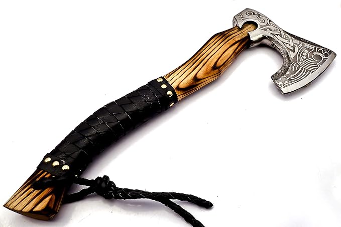 NOORAKI 17 Camping Axe Hatchet Tomahawk | Handmade Damascus Carbon Steel Hunting Viking Axe Chopping Axe Throwing Axe Gardening &amp Bushcraft Axe for Outdoor Wood | Viking Gifts for Men with She