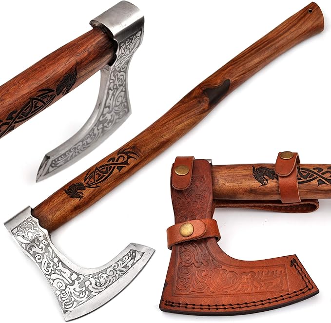 Armory Replicas - Hand Forged Viking Skeggøx Battle Axe - Medieval Replica High Carbon Tempered Steel Functional Bearded Axe w/Leather Sheath