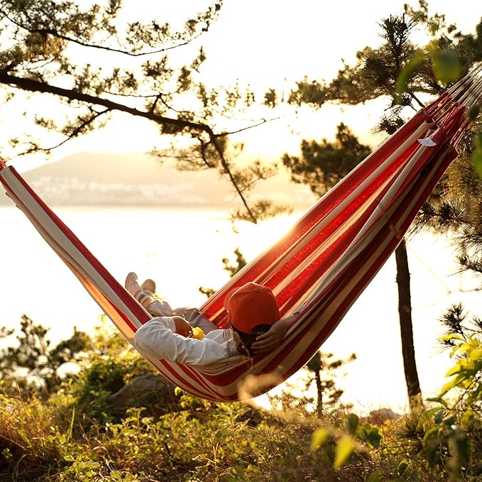 Brazilian Double Hammock 2 Person with Tree Straps Cotton Hammock with Carrying Bag - Woven Hammock for Patio Backyard Porch Outdoor and Indoor Use - Soft Cotton Fabric Hammocks