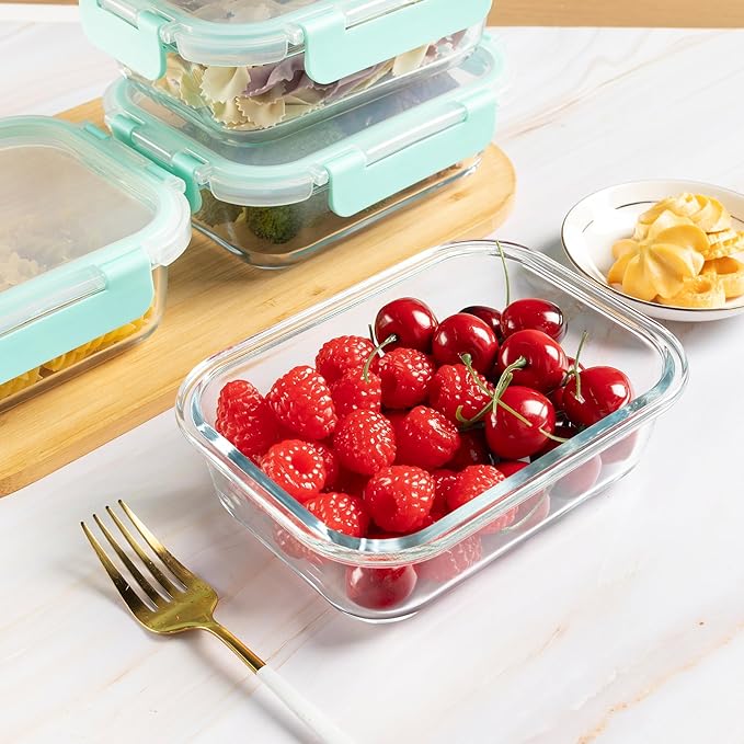 10 Pack 22 oz Glass Meal Prep Containers Food Storage Containers with Lids Airtight Leakproof Lunch Containers for Kitchen Freezer Microwave Dishwasher Safe (Mint Green)