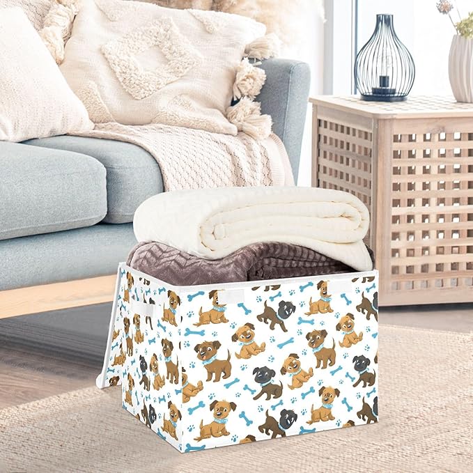 MNSRUU Containers Baskets with Lids Dog Bone Footprint Foldable Storage Bins Organizer with Lid Collapsible Storage Boxes for Home Bedroom Closet Office