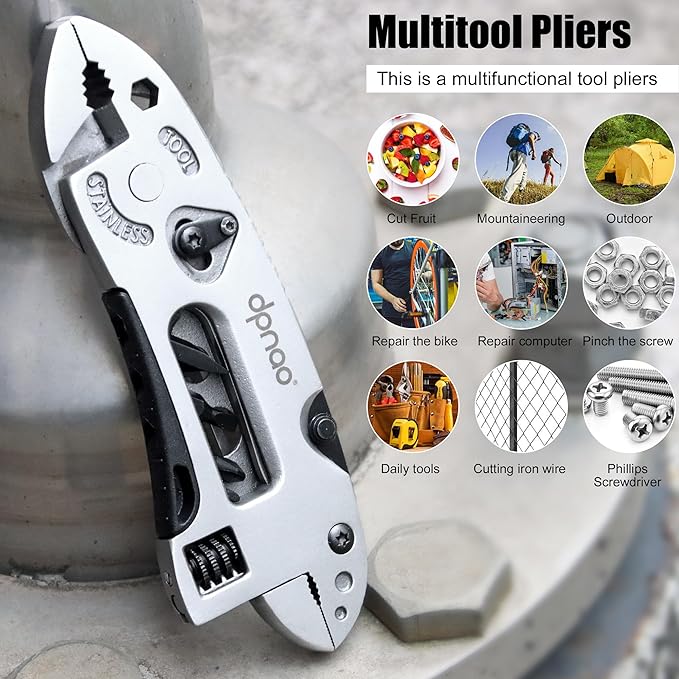 Multitool Wrench adjustable tool/5-in-1 stainless steel multifunctional pocket tool/cross wrench/screwdriver/pliers/portable folding knife with protective coveroutdoor campingmen's Christmas gift