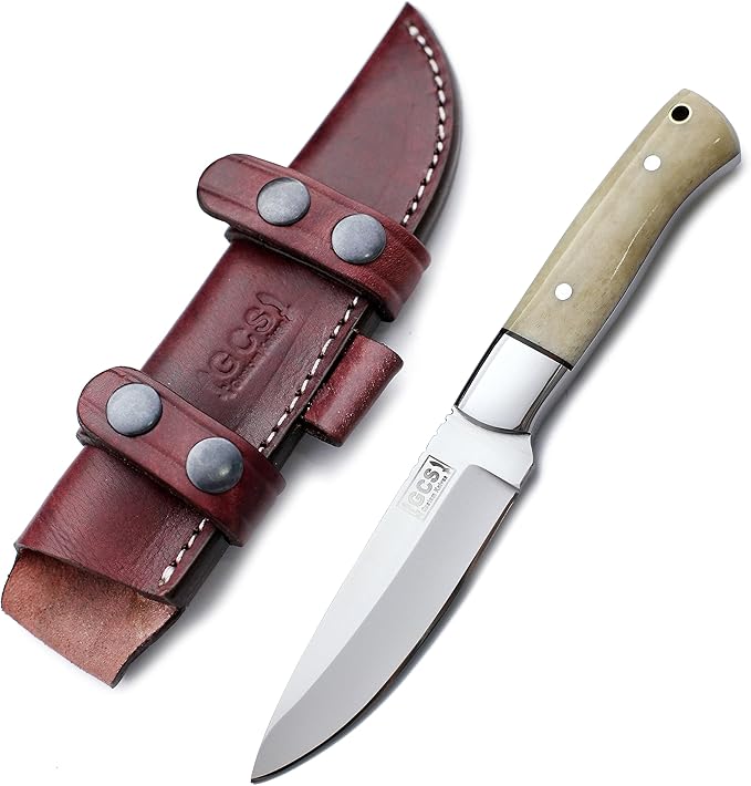 GCS Handmade D2 Tool Steel Tactical Hunting Knife with Leather Sheath and Full Tang Handle Designed for Hunting and Camping &amp EDC GCS 761