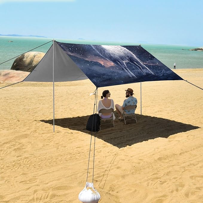 ALAZA Llama Starry Night Sky Beach Tent Sun Shelter UPF50+ Protection Beach Shade Canopy w/ 4 Sandbags for Outdoor Camping Fishing Backyard Fun Picnic 10x9 ft