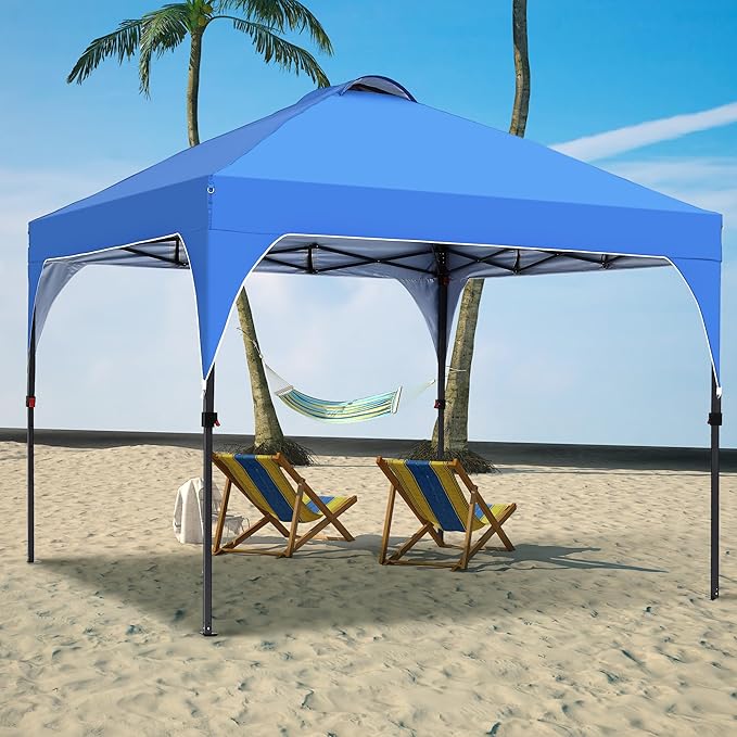 GDY 8x8 Pop Up Canopy Tent Easy-Setup Gazebo Outdoor Canopy with 3 Adjustable Heights for Events Parties Camping Blue.