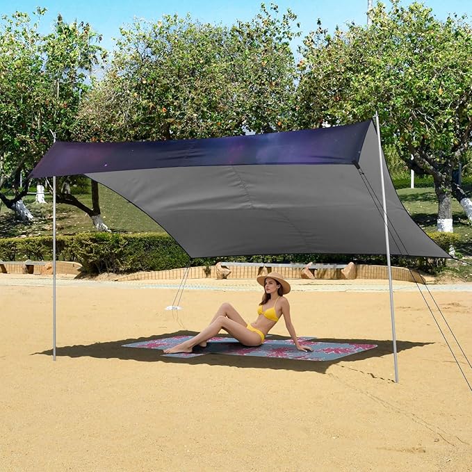 ALAZA Lion Howling Beach Tent Sun Shelter UPF50+ Protection Beach Shade Canopy w/ 4 Sandbags for Outdoor Camping Fishing Backyard Fun Picnic 10x9 ft