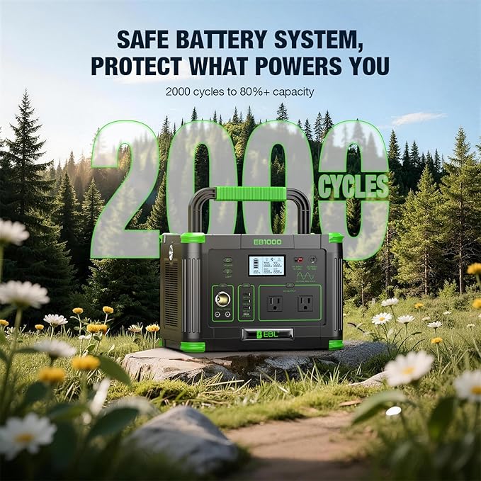 EBL 1000W Portable Power Station (Peak 2000W) with 200W Portable Solar Panel 23.5% High Efficiency Solar Panel EBL 999Wh Solar Generator Kit for Camping RV Home Backup Outdoor Adventures