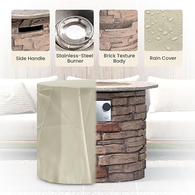 HOMPUS Outdoor Propane Fire Table 32-inch Imitation Stone Concrete with Rain Cover and Lava Rocks - Smokeless 40000 BTU for Patio Garden Deck or Backyard
