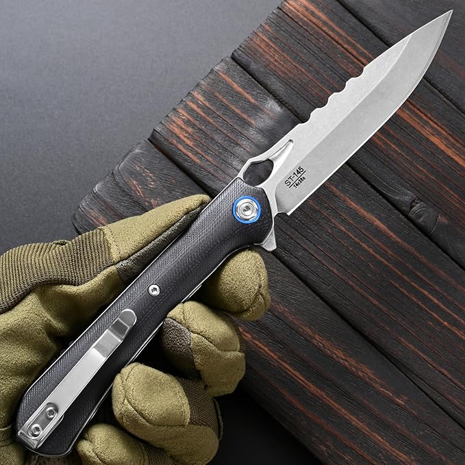 Sitivien ST145 Folding Pocket Knife14C28N Steel BladeG10 Handle EDC Tool Knife for Outdoor SurvivalCampingHikingHunting(Black) …