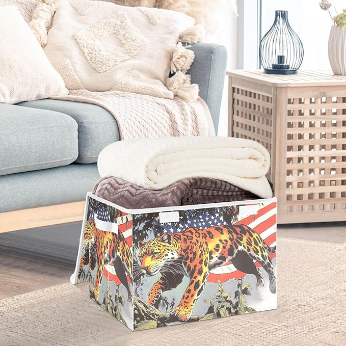 Storage Cube with Lid Panther America Print 16.5×12.6×11.8 IN 1 Pack Collapsible Large Capacity Foldable Storage Basket Bin Organizer