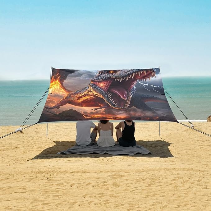 ALAZA Dinosaur Lightning Volcano Beach Tent Sun Shelter Portable Canopy Sunshade for Outdoor Camping Picnics Backyard Fun 10x9 ft
