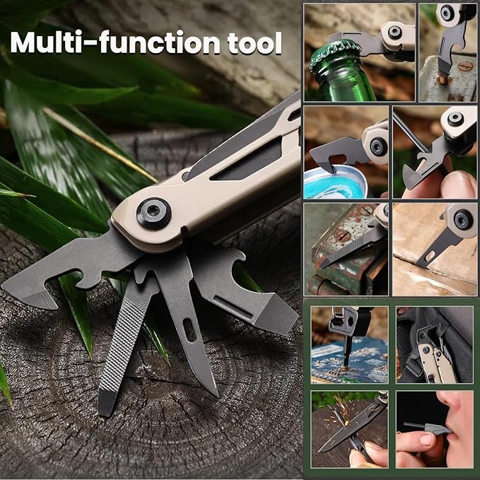 Multitool 25-in-1 Full-Size Lightweight EDC Camping Knives &amp Tools Multi-Purpose Pliers Folding Knife Outdoor Survival Gear Men Gift Ideas Gifts for Hunters Men who have Everything (Silver