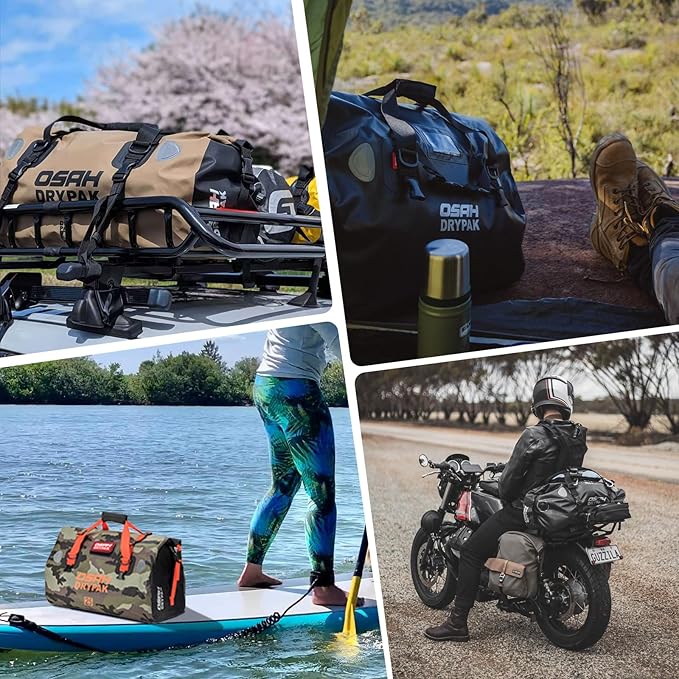 Waterproof Duffel&amp Luggage Bag - Motorcycle Dry Bag Tail Saddle Bags with Roll Top ClosureLarge Storage Spacefor Camping Kayaking Fishing &amp Traveling(Sky 25L)