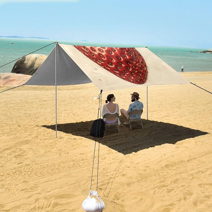 ALAZA Retro Style Strawberry Beach Tent Sun Shelter Portable Canopy Sunshade for Outdoor Camping Picnics Backyard Fun 10x9 ft