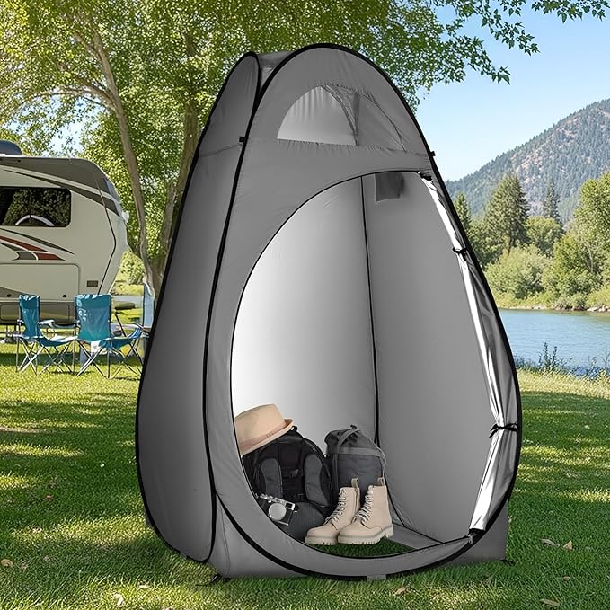 Outvita Shower Tent Instant Privacy Dressing Changing &amp Toilet Tent 74’’ Portable Outdoor Shelter for Camping Hiking Fishing Picnic Beach with Carry Bag (Gray)