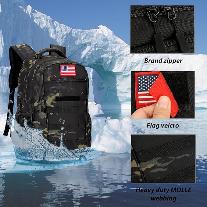 Camo BackpackBoys Backpack for Scool Military40L Army Bookbag Waterproof for Middle Elementary