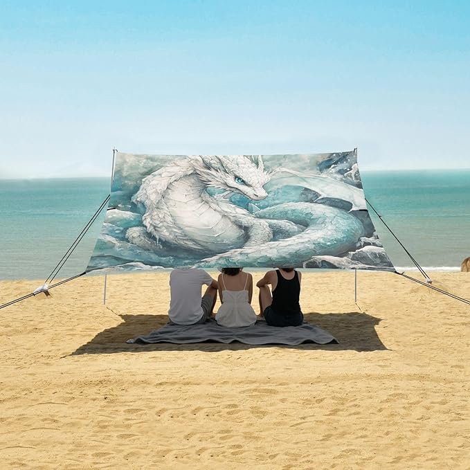 ALAZA Ice Dragon Beach Tent Sun Shelter UPF50+ Protection Beach Shade Canopy w/ 4 Sandbags for Outdoor Camping Fishing Backyard Fun Picnic 10x9 ft