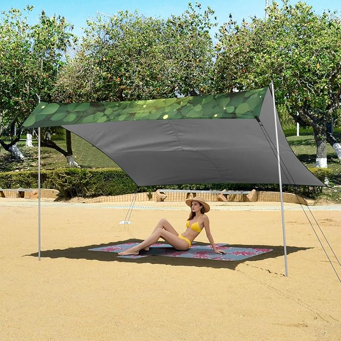 xigua St. Patrick's Day Beach Tent Sun Shelter with Carrying Bag - Silver Coated Oxford Fabric Beach Canopy for Beach Camping Fishing - Includes Windproof Ropes Sandbags &amp Stakes