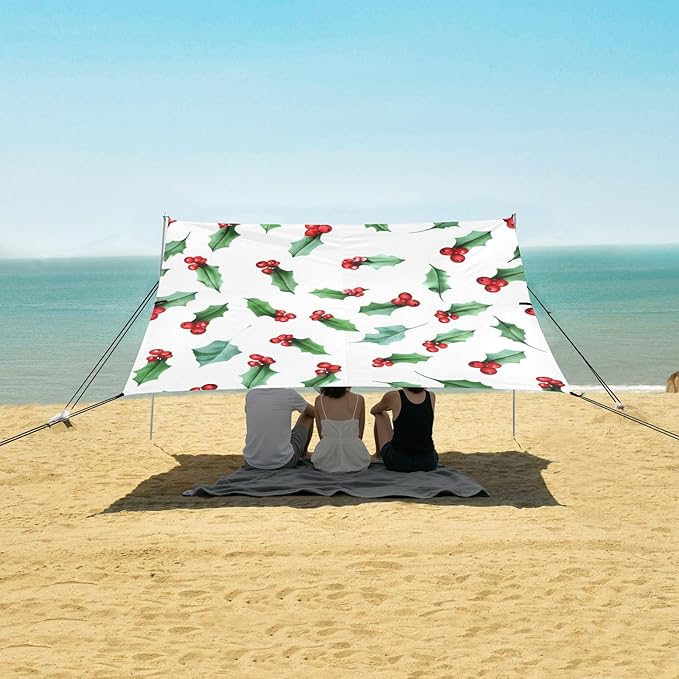 xigua Fruit Beach Tent Sun Shelter with Carrying Bag - Silver Coated Oxford Fabric Beach Canopy for Beach Camping Fishing - Includes Windproof Ropes Sandbags &amp Stakes