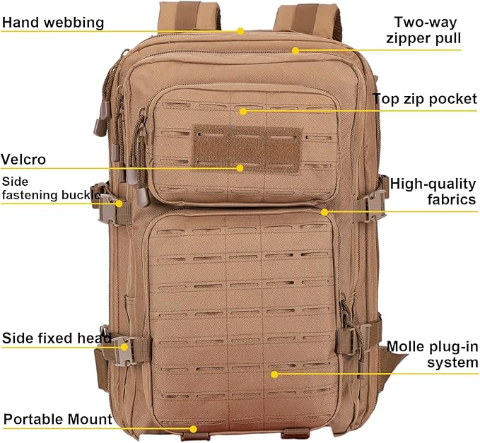 Small 40L Military Backpack Tactical Backpack Assault Pack Bug Out Bag with Molle for Hiking Rucksack Trekking (Tan)
